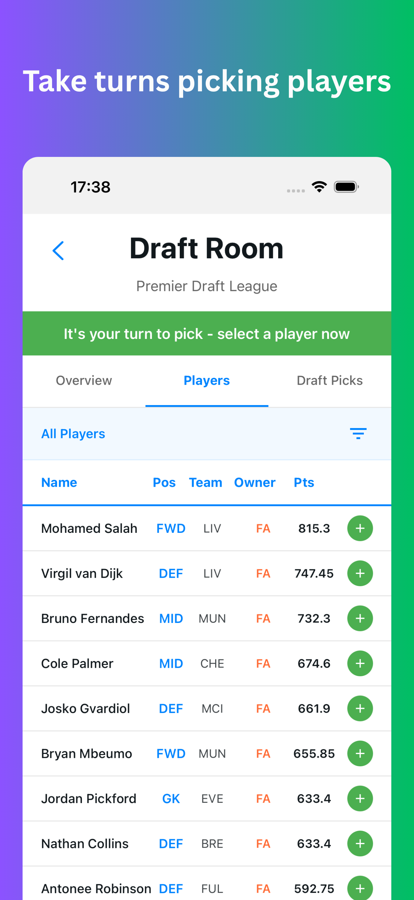 DraftX Draft Screen